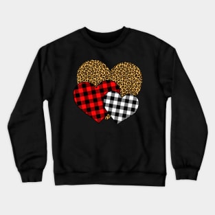 Buffalo Red Black Plaid And Leopard Hearts Valentine Day Crewneck Sweatshirt